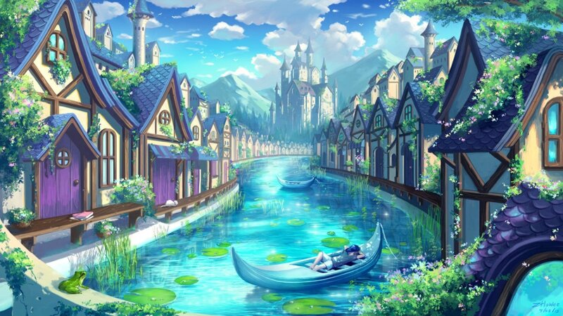 Person in a Boat — Blue, Serene, Afternoon, Digital Art, Castle