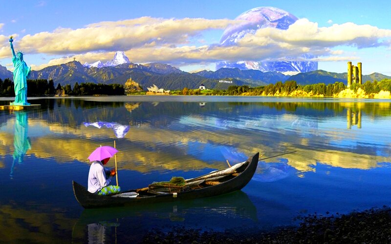 Person in a Boat — Blue, Serene, Afternoon
