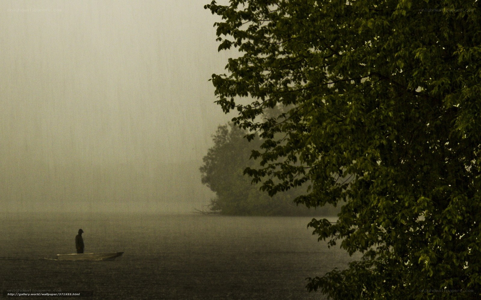 Person in a boat during a storm