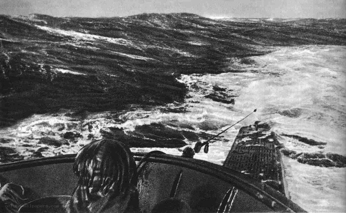 Person in a boat during storm