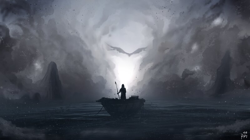 Person in a Boat — Gray, Dramatic, Night