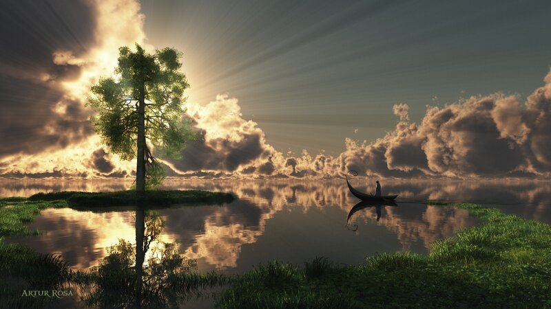 Person in a Boat — Green, Dramatic
