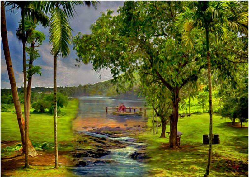 Person in a Boat — Green, Serene, Afternoon, Digital Art