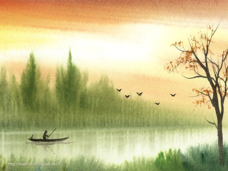 Person in a Boat — Green, Serene