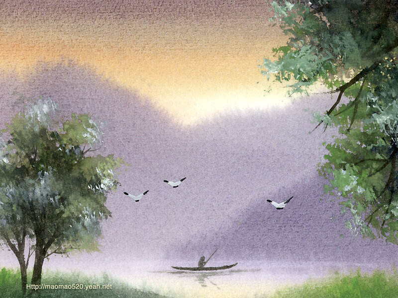 Person in a Boat on Water — Purple