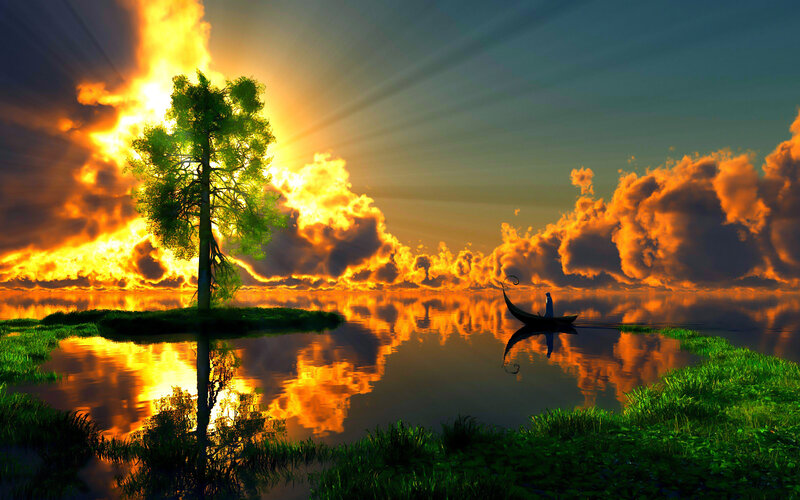 Person in a Boat — Orange, Dramatic, Sunset, Digital Art