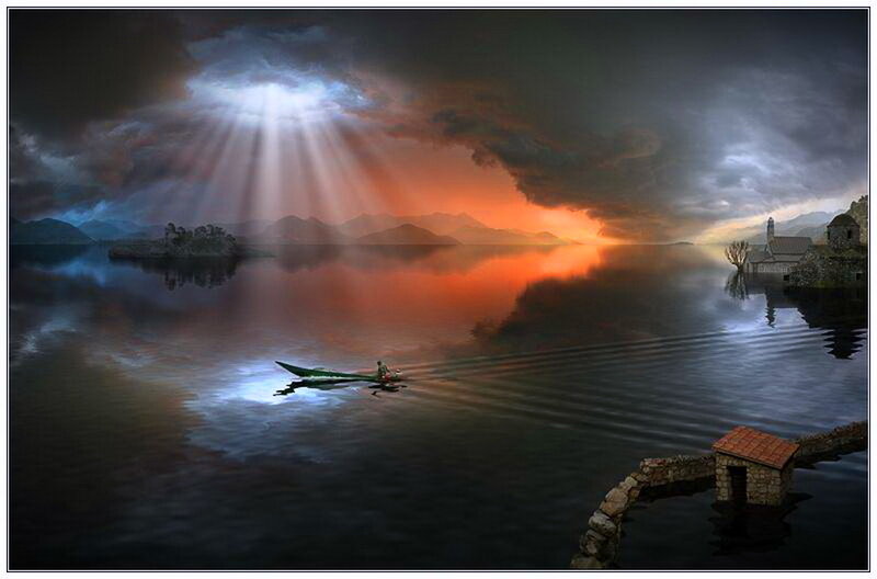 Person in a Boat — Orange, Dramatic, Sunset