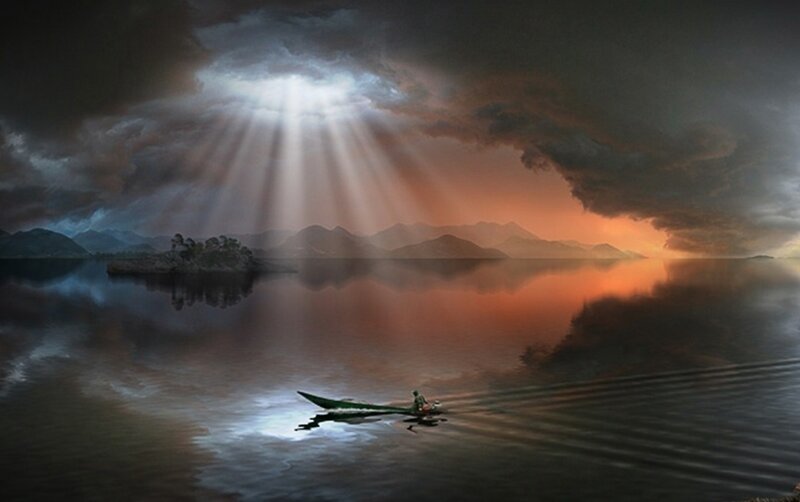 Person in a Boat — Orange, Dramatic