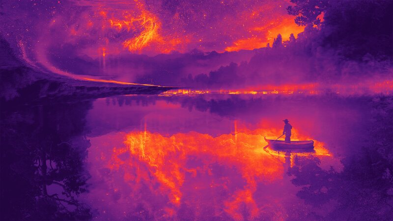 Person in a Boat — Purple, Dramatic, Night