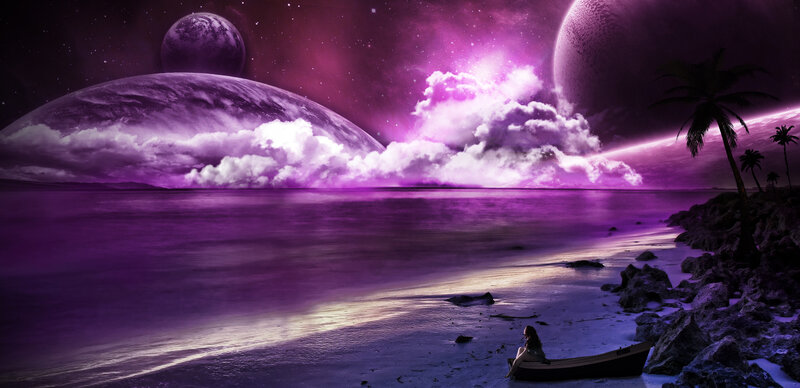 Person in a Boat — Purple, Serene, Night