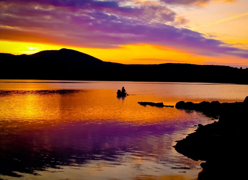 Person in a Boat — Purple, Serene, Sunset, Photograph