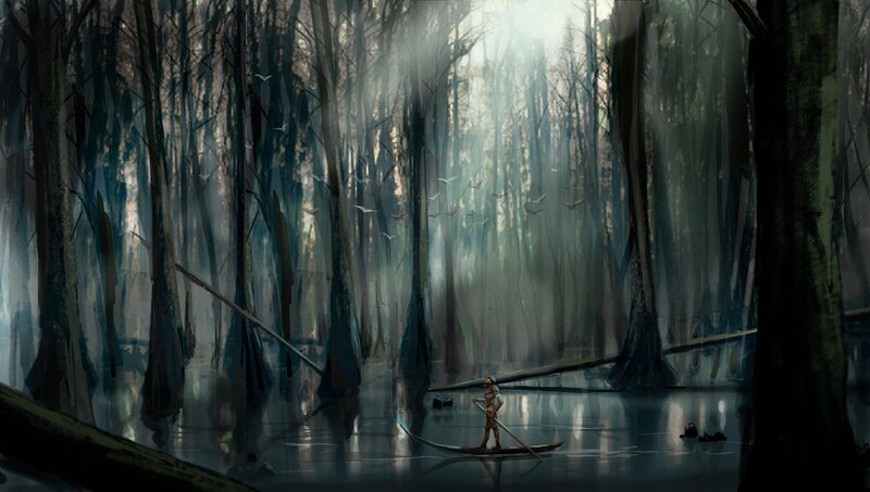 Person in a Canoe — Green, Mysterious