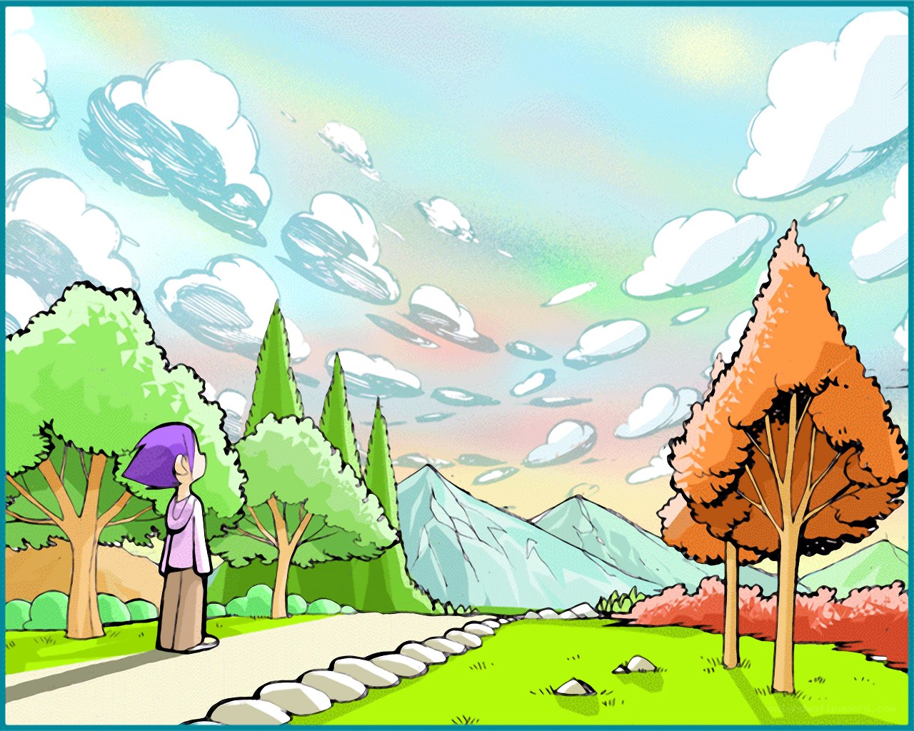 Person in a colorful landscape