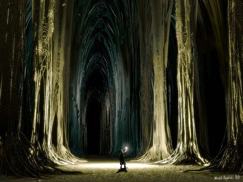 Person in a forest tunnel