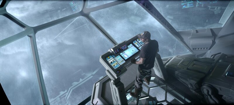 Person in a futuristic cockpit