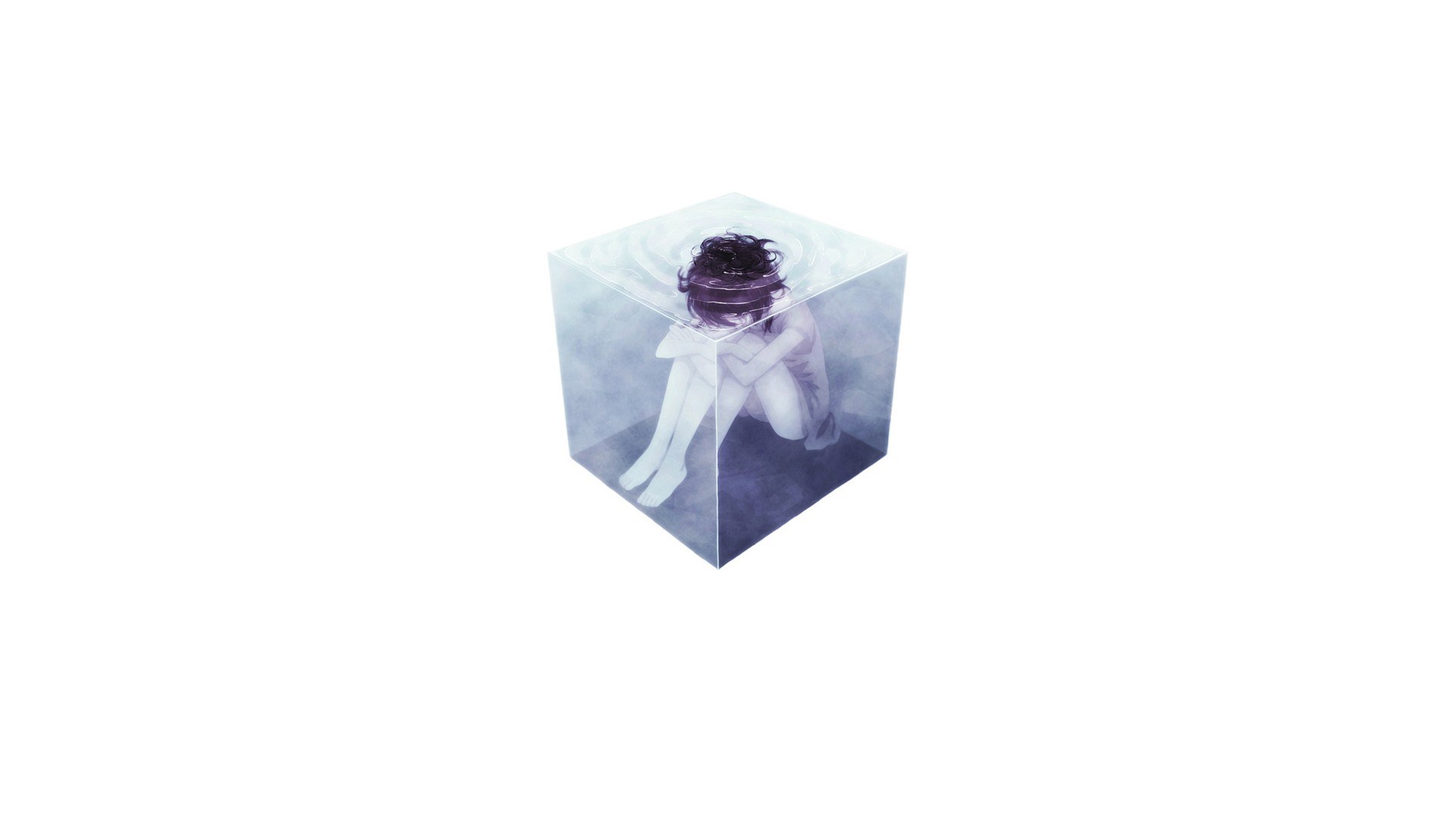 person in a glass cube
