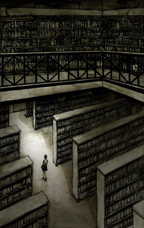 person in a large library