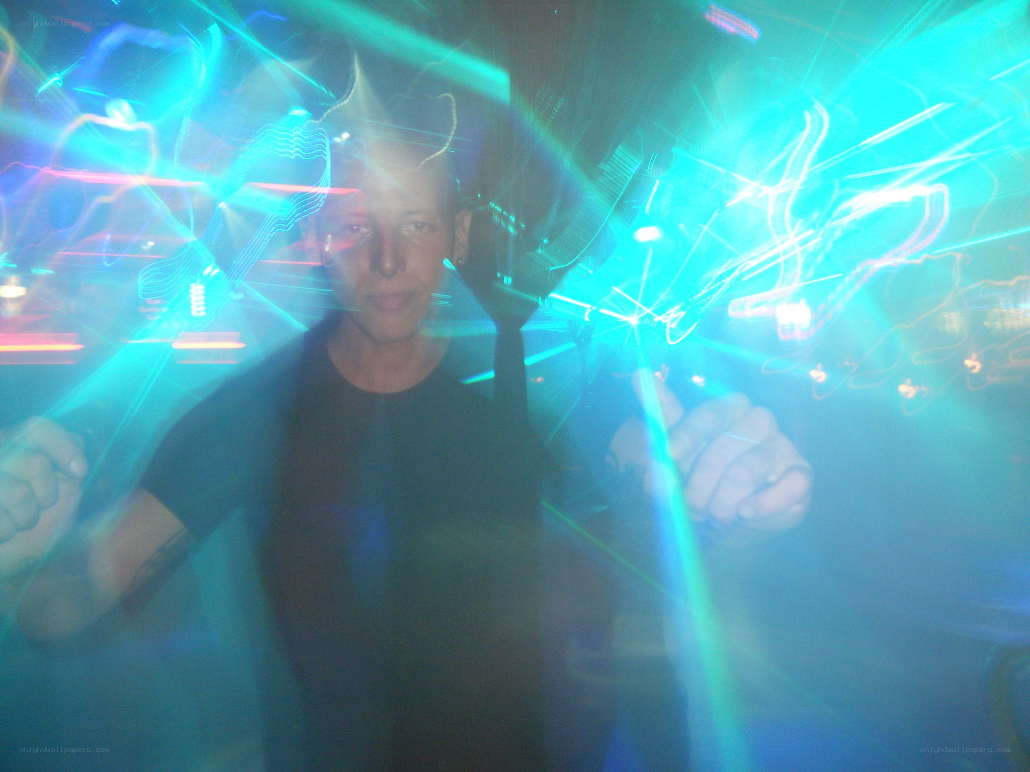 person in a light show