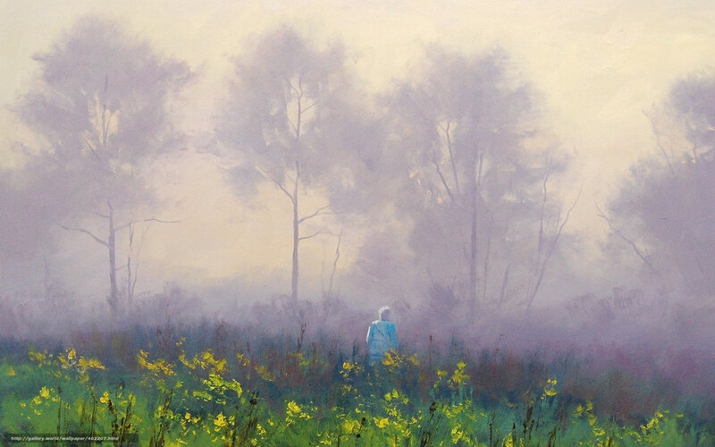 Person in a misty field