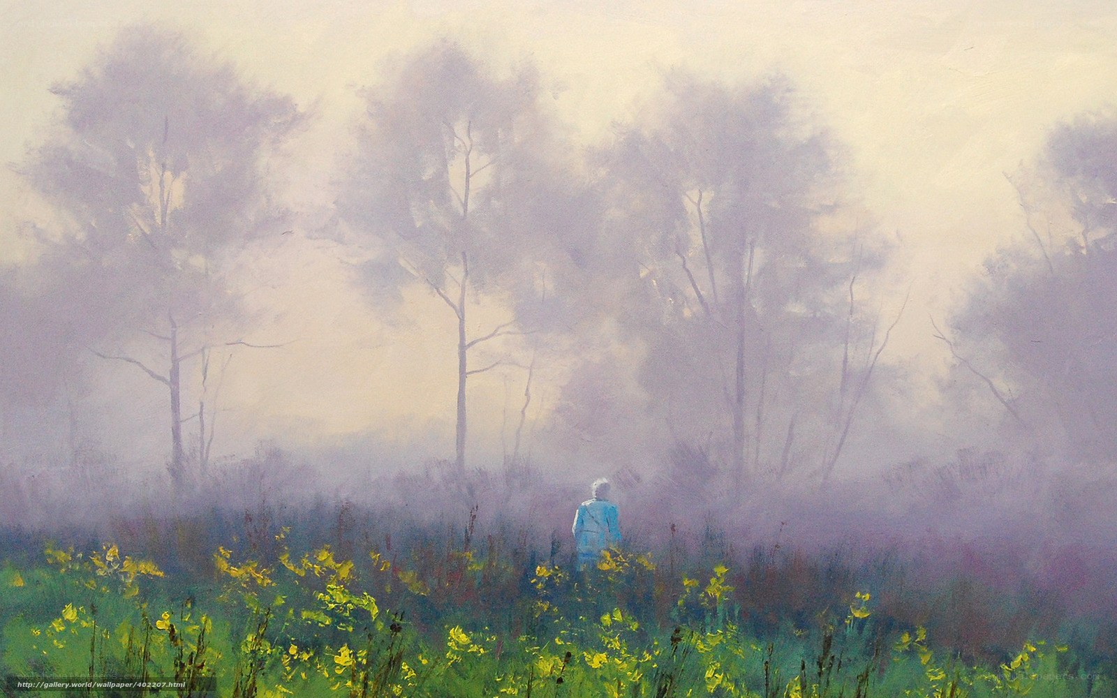 Person in a misty field