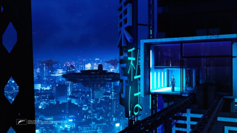 Person in a Neon-lit Room — Blue