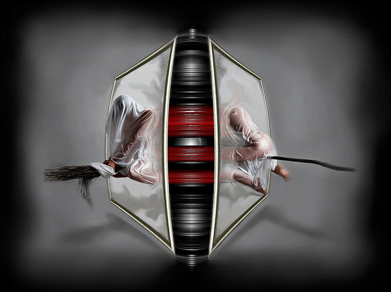 person in a rotating capsule