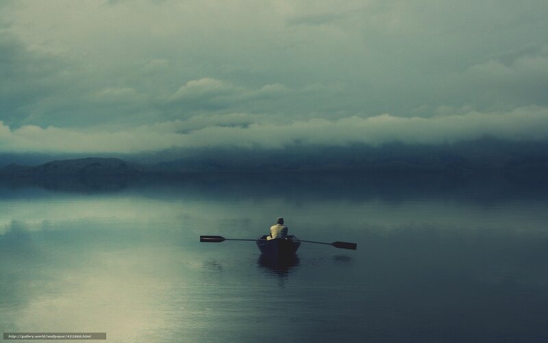 Person in a Rowboat — Blue, Serene