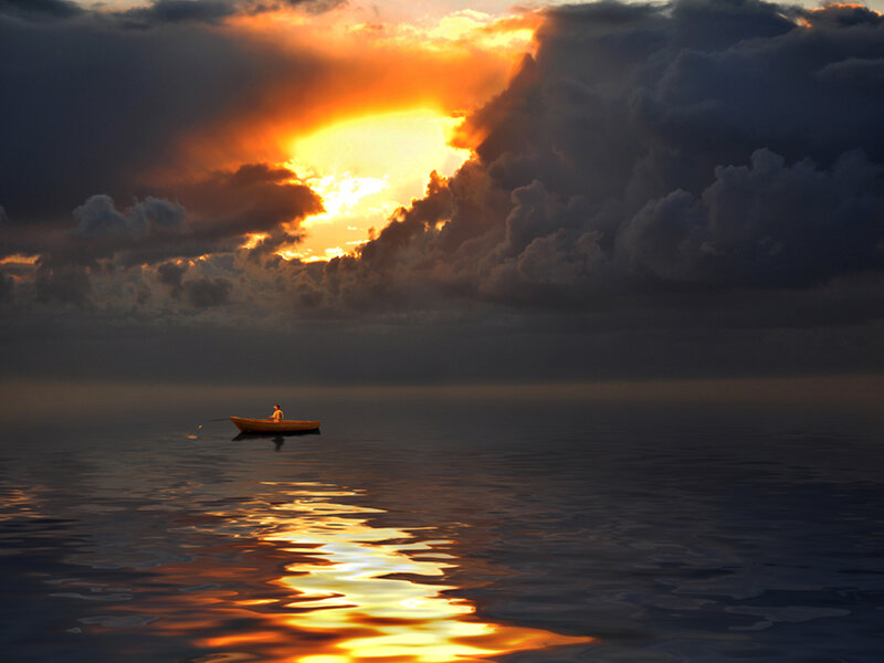 Person in a Rowboat — Orange
