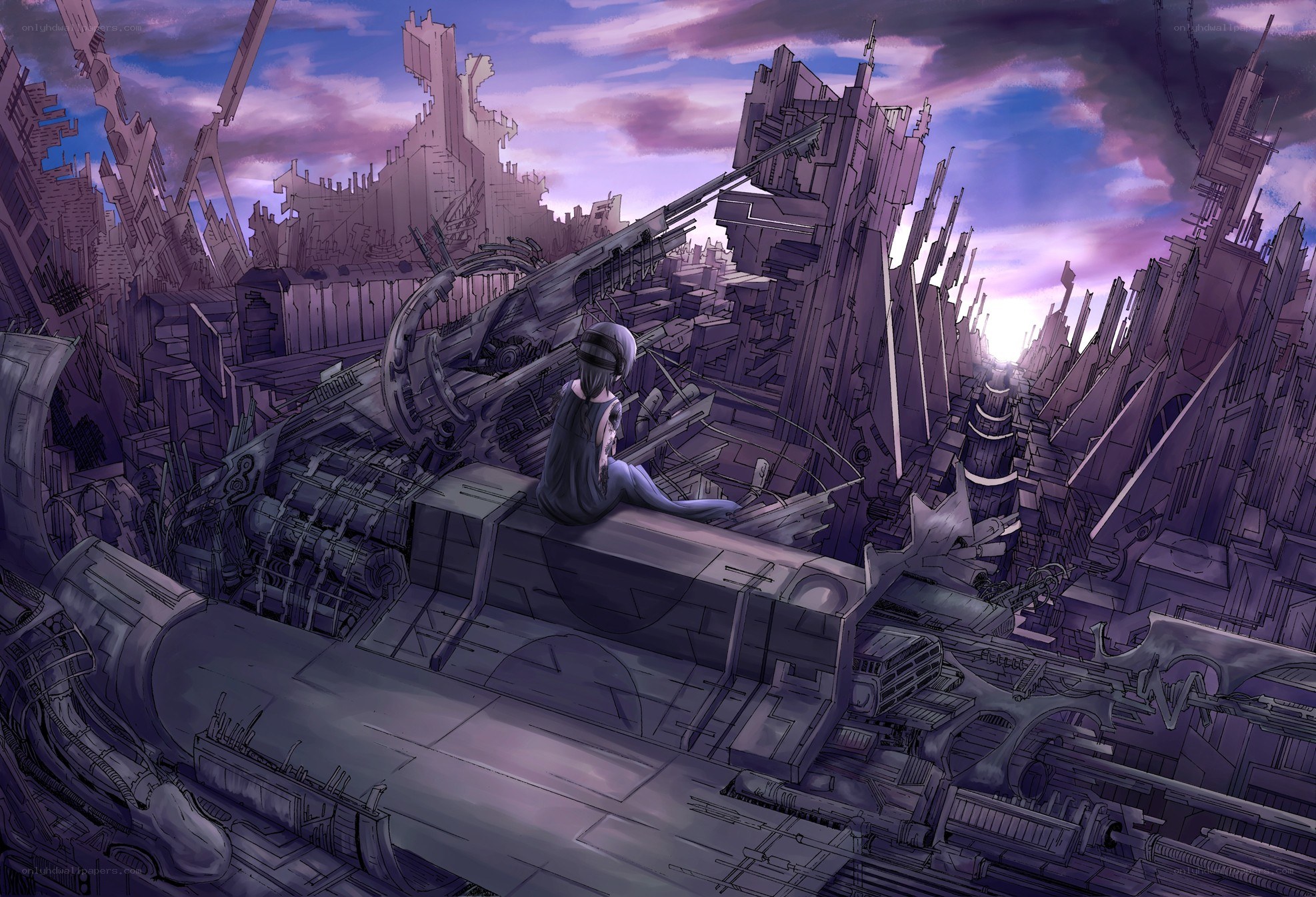person in a ruined city