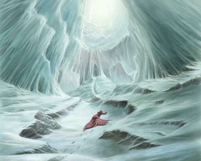 Person in a snowy cavern