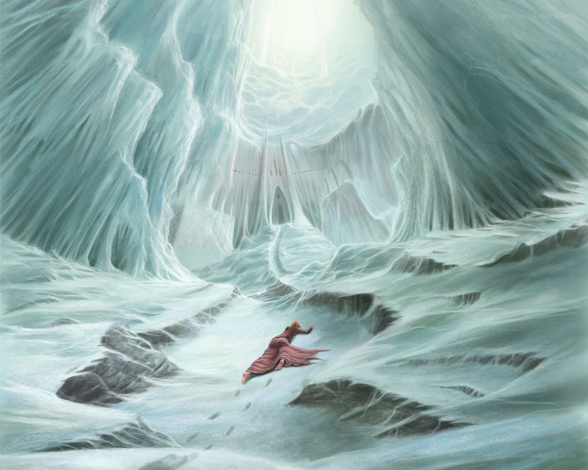 Person in a snowy cavern