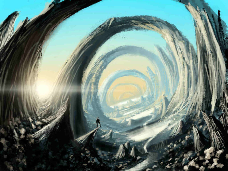 Person in a Spiral Tunnel — Blue