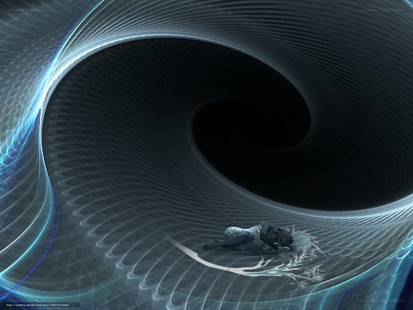 person in a spiral tunnel