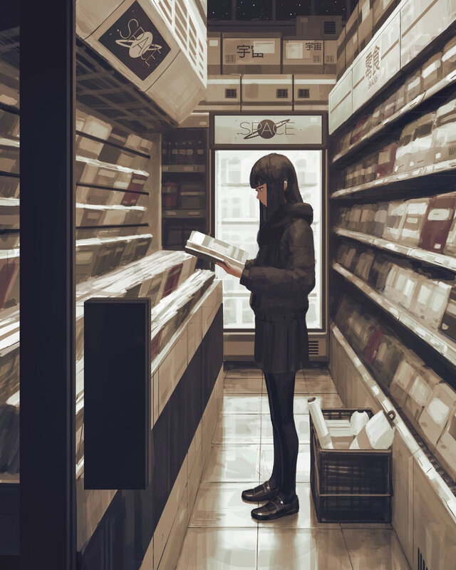 Person in a Store Aisle — Brown