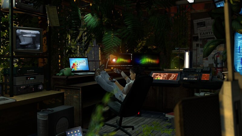 person in a tech-filled room
