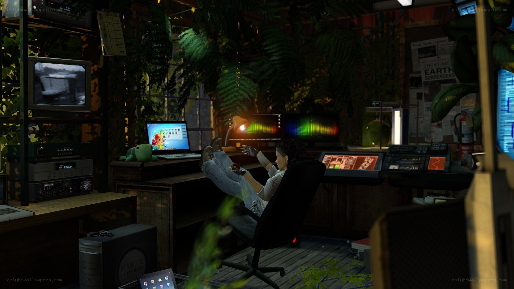 person in a tech-filled room