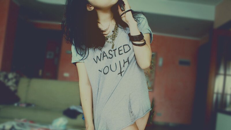 person in a youth t-shirt