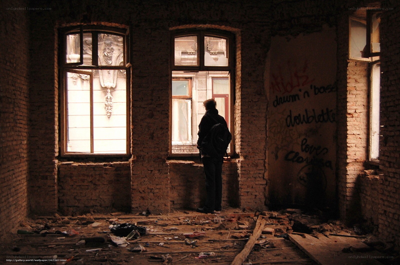 person in abandoned building