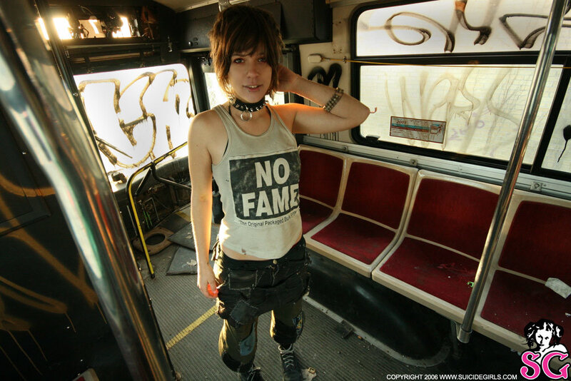 person in abandoned bus