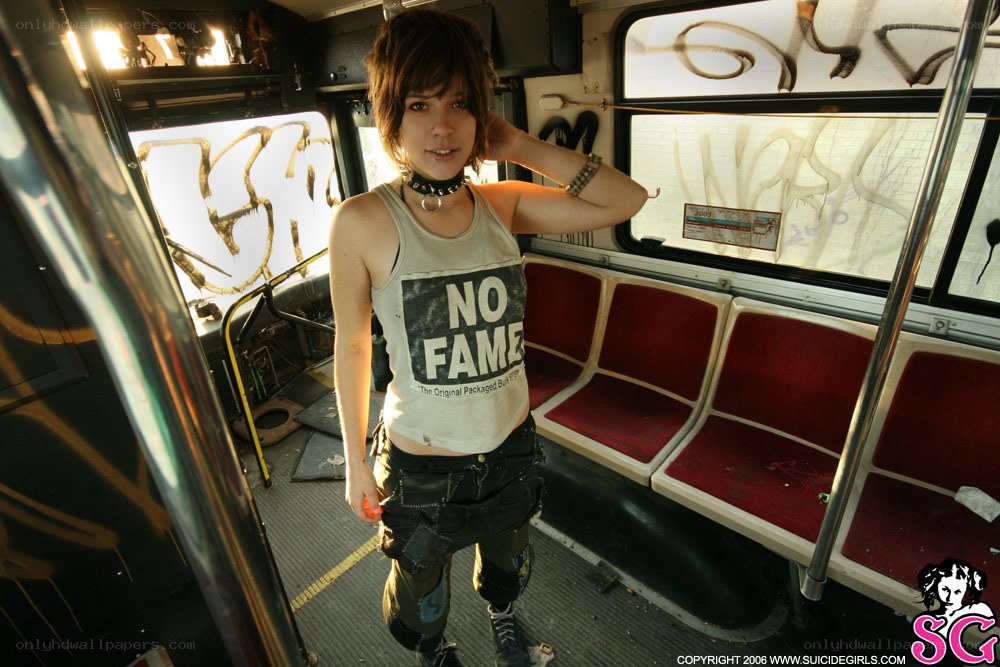 person in abandoned bus