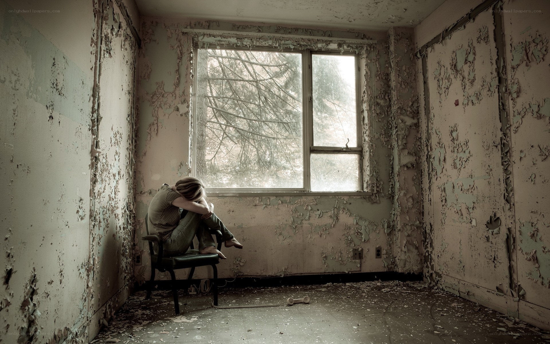 person in abandoned room