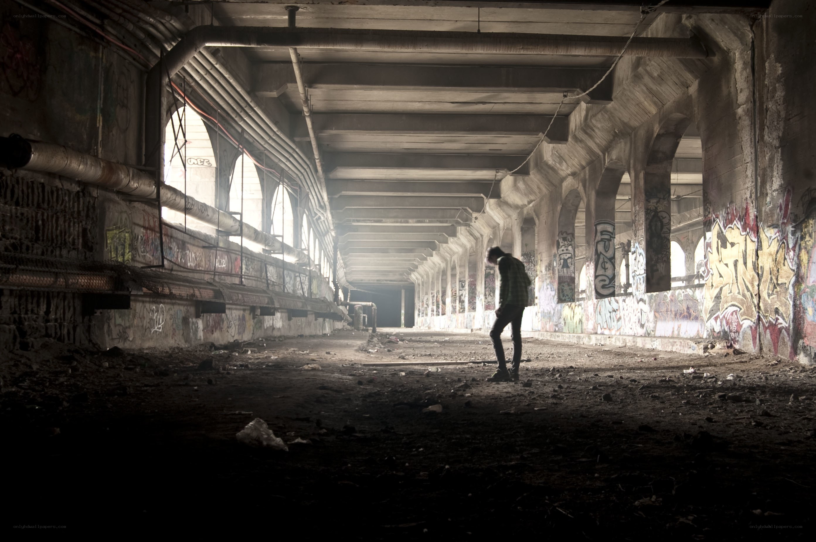 Person in abandoned tunnel