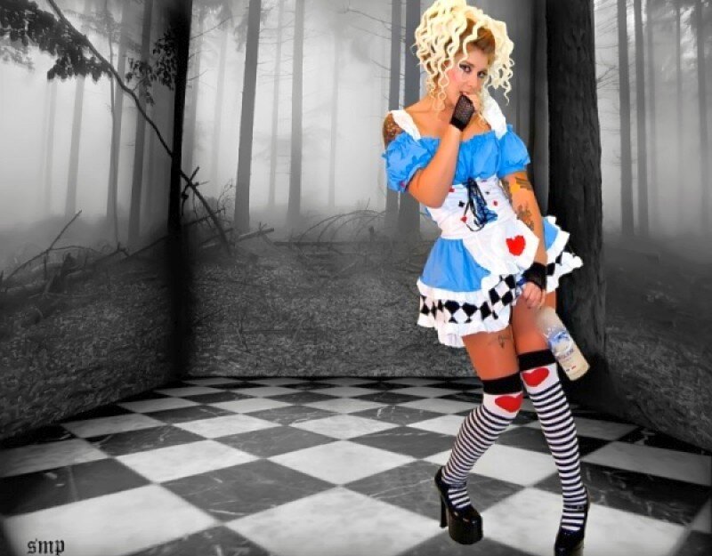 person in alice costume