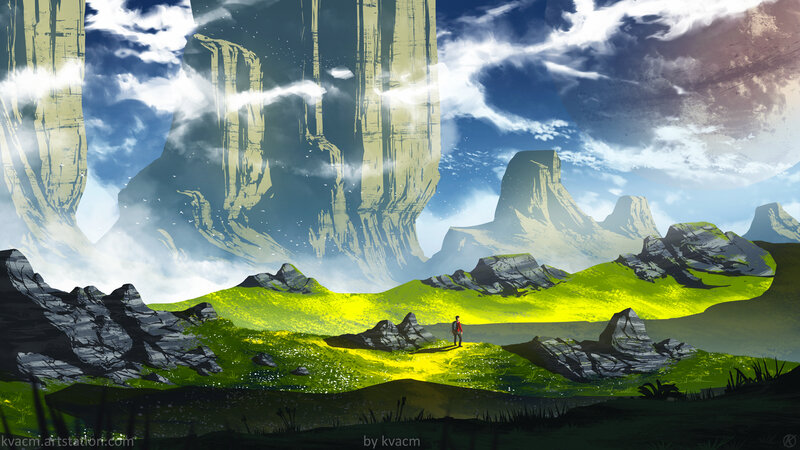 Person in Alien Landscape — Green, Dramatic