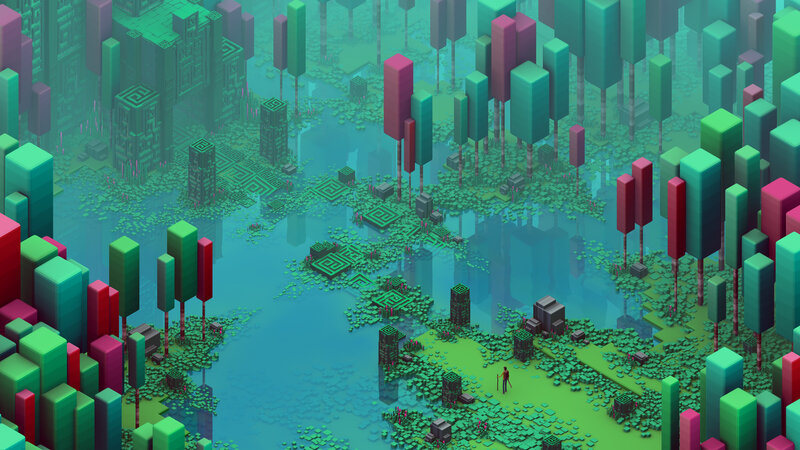 Person in Alien Landscape — Green, Serene