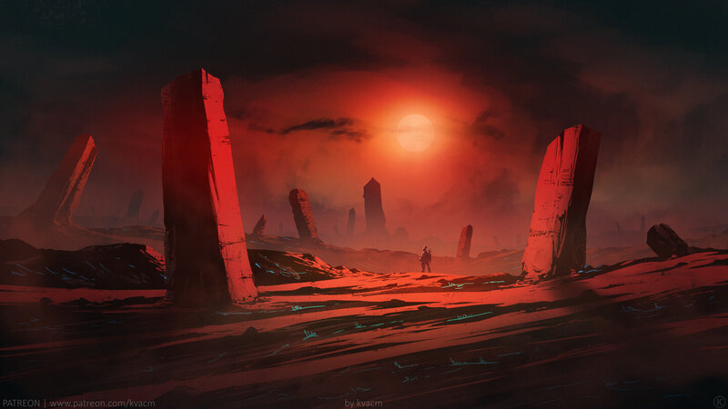 Person in Alien Landscape — Red, Dramatic