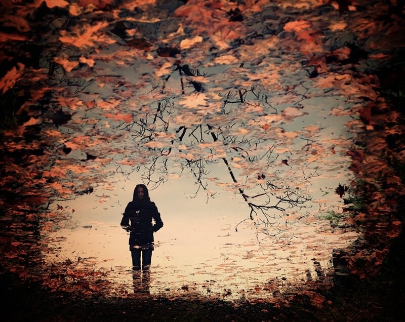 Person in Autumn Puddle