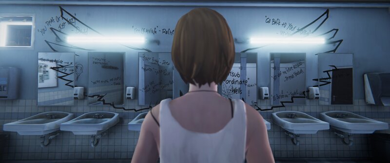 Person in Bathroom — Gray, Somber