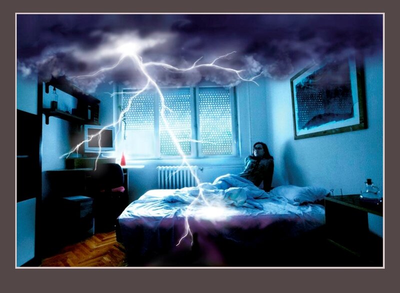 Person in Bed During Storm