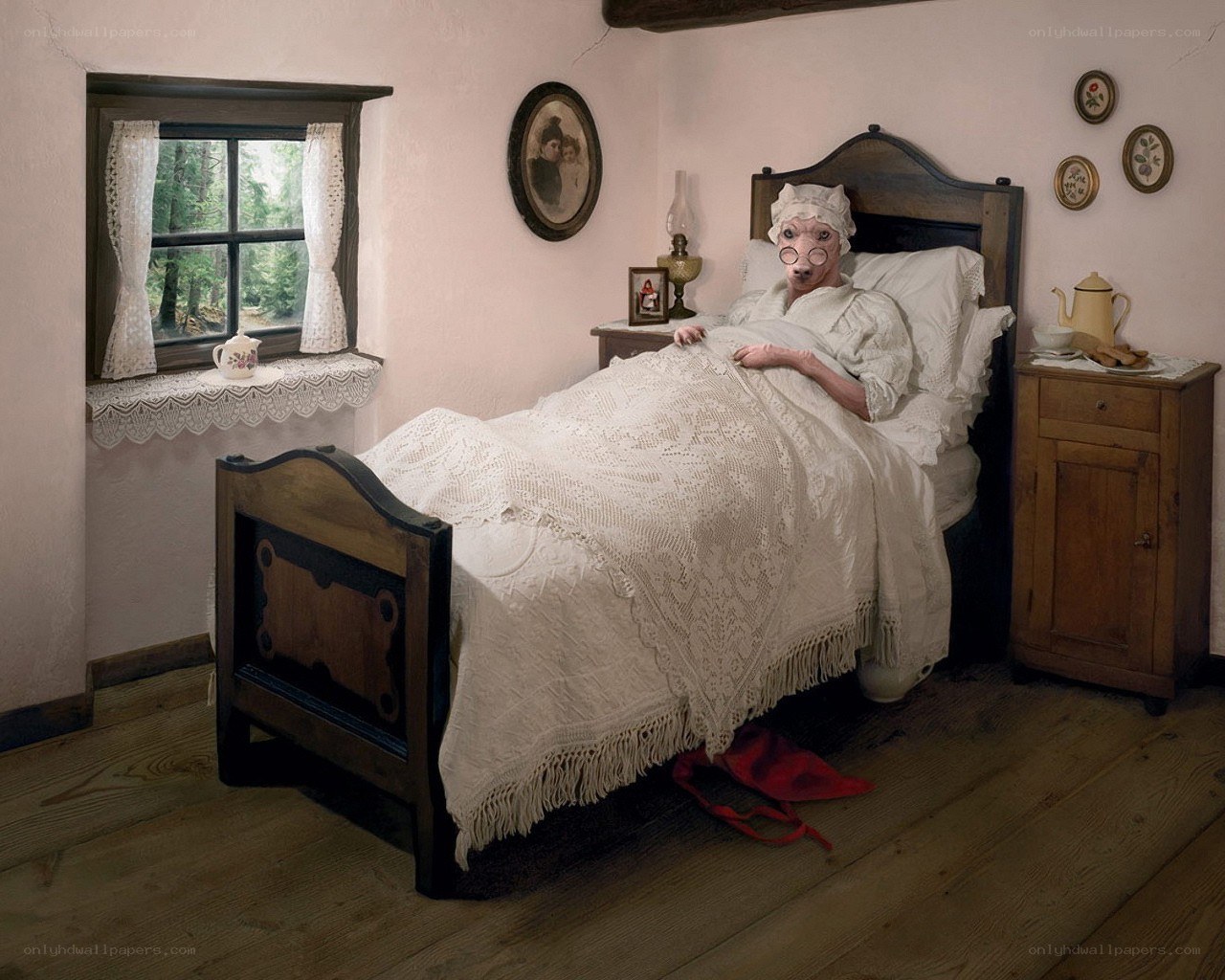 person in bed with animal mask